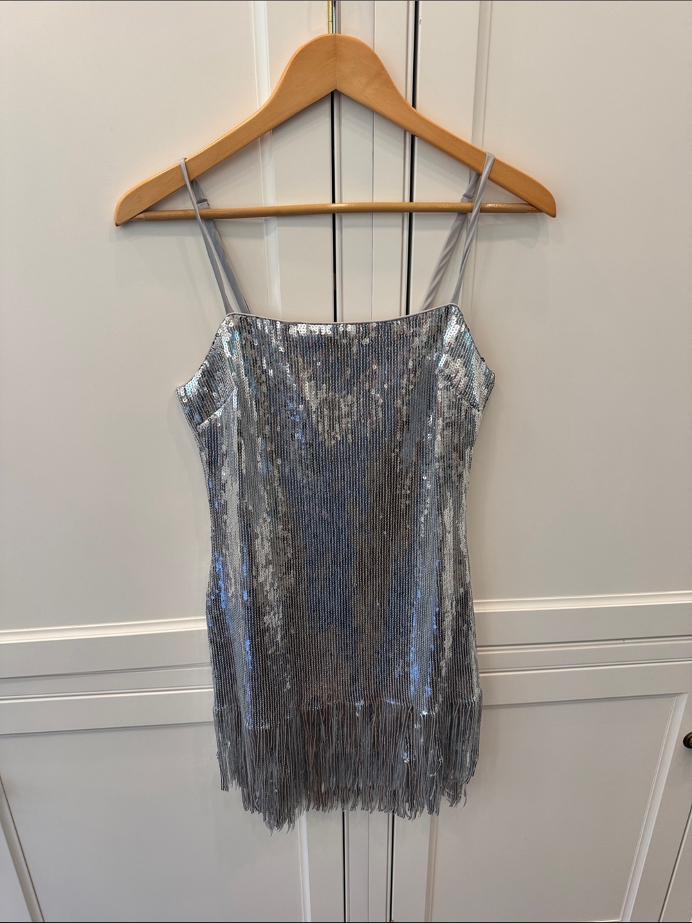 Likely Silver Sequin Fringe Spaghetti-Strap Mini Dress - Picture 2 of 3